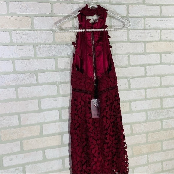 Bardot NWT Gemma Lace Sheath Burgundy Halter Dress Size 8 - Picture 9 of 12